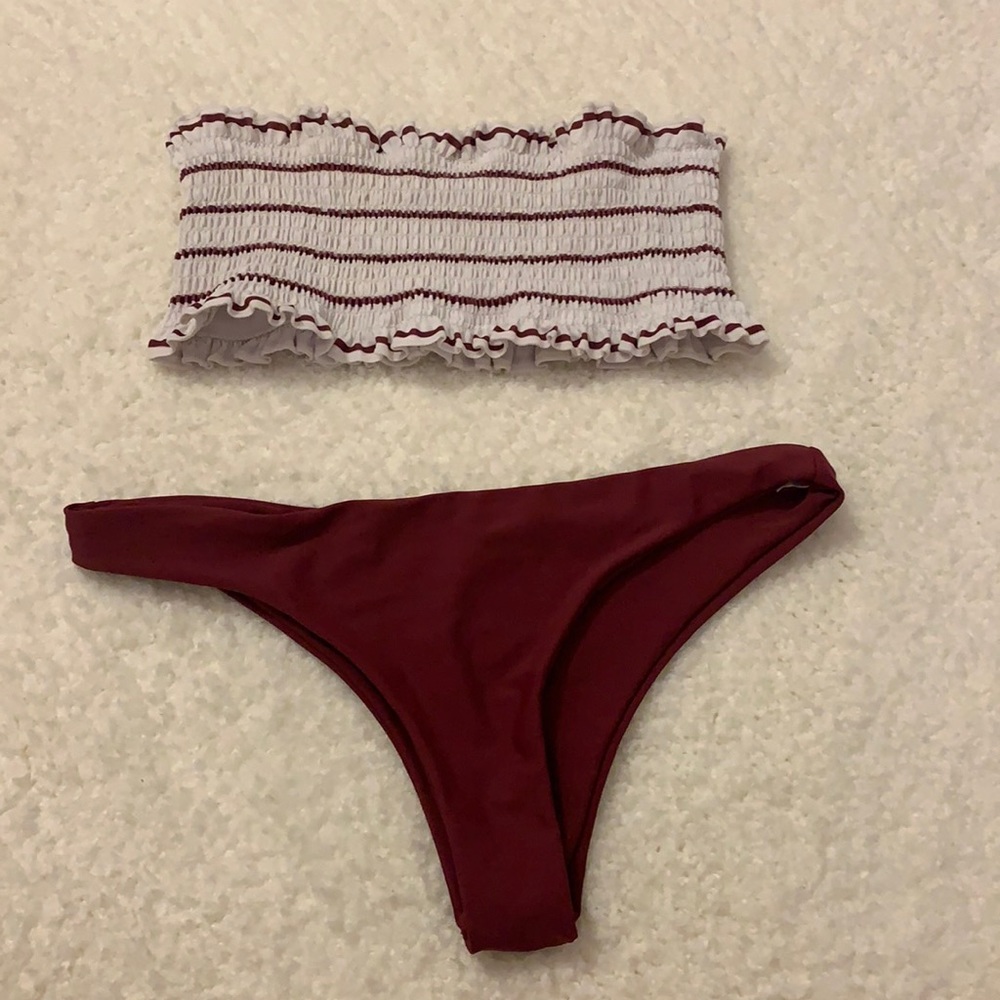 White and maroon swimsuit